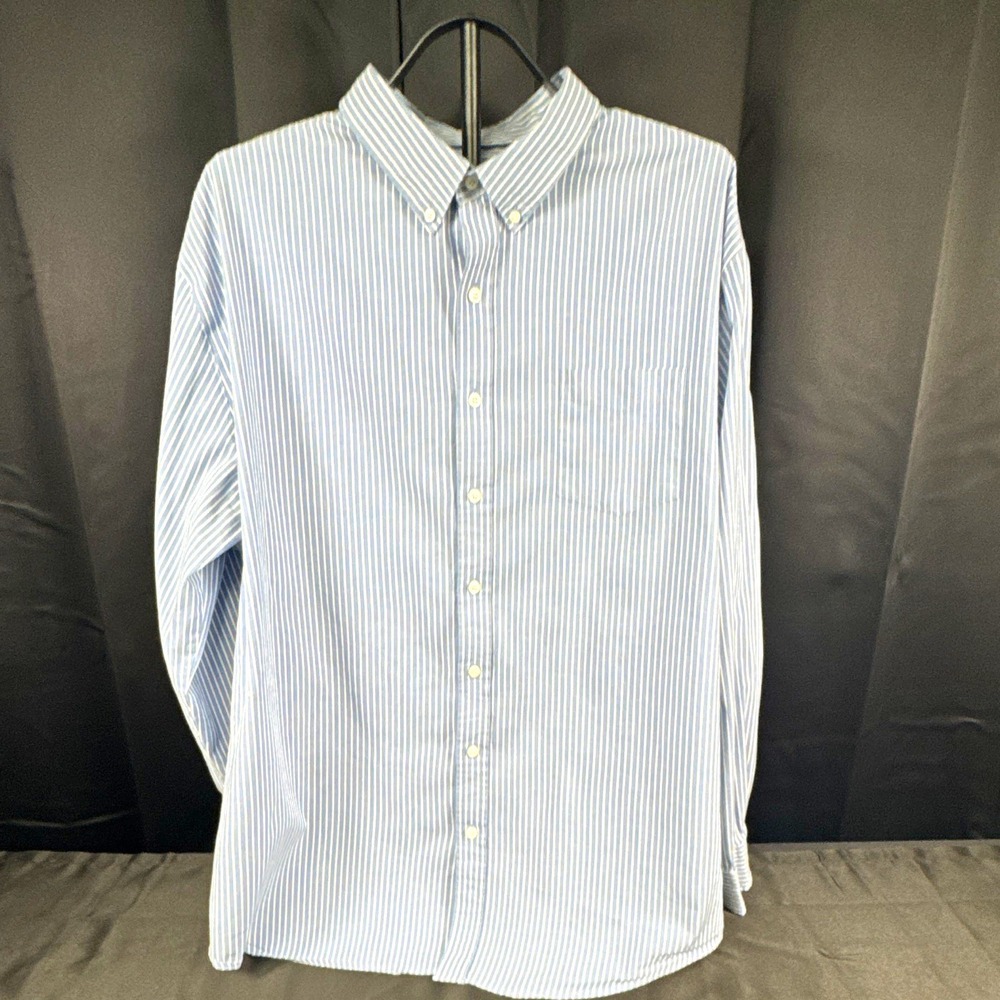 Croft & Barrow Mens 2XL Blue White Striped Cotton Stretch Button Down Shirt